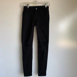 AEO Next Level Stretch Black Destroyed Knee Jeggings Jeans Size 00